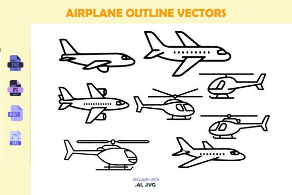 Airplane Helicopter Outline Vector Icon Graphics Review