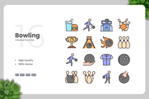 Bowling Colored Icons: A Modern Graphic Design Asset for Content Creators