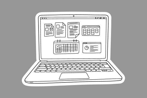 Cartoon Laptop Clipart Line Art: A Versatile Graphic Design Asset for Creative Projects