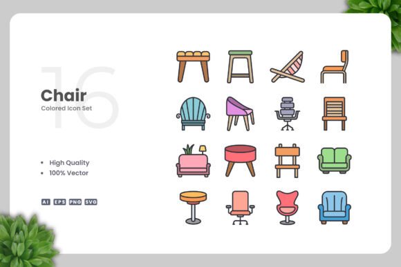 Chair Colored Icons: A Simple Graphic Design Asset for Commercial Use