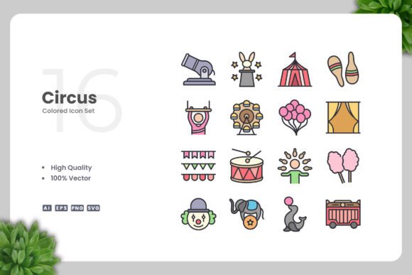 Circus Colored Icons: A Vibrant Graphic Design Asset for Modern Marketing