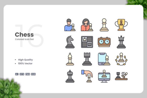 Clean and Versatile Chess Colored Icons for Handmade Creations