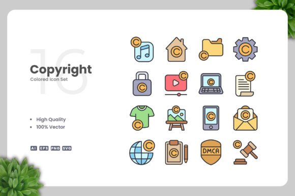 Copyright Colored Icons: A Versatile Graphic Design Asset for Local Branding