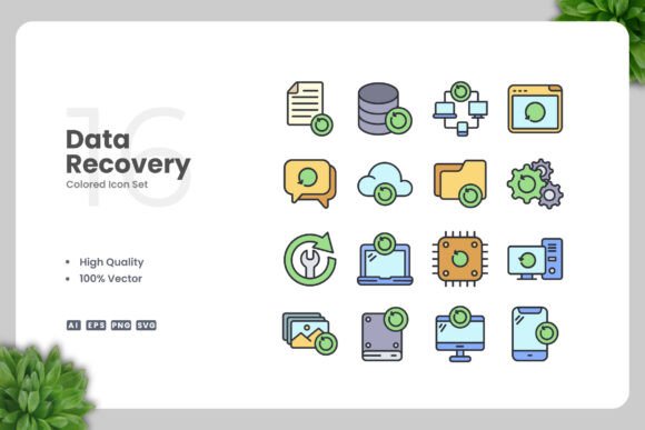 Data Recovery Colored Icons: A Modern Graphic Design Asset for Content Creators