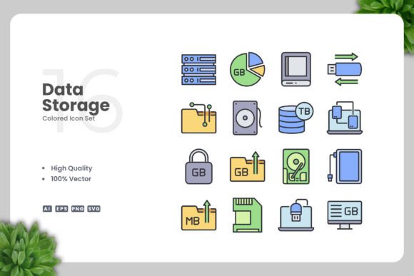 Data Storage Colored Icons: A Versatile Graphic Design Asset