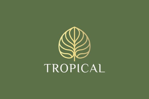 Elegant Linear Gold Tropical Leaf Logo – A Graphic Design Asset for Modern Branding