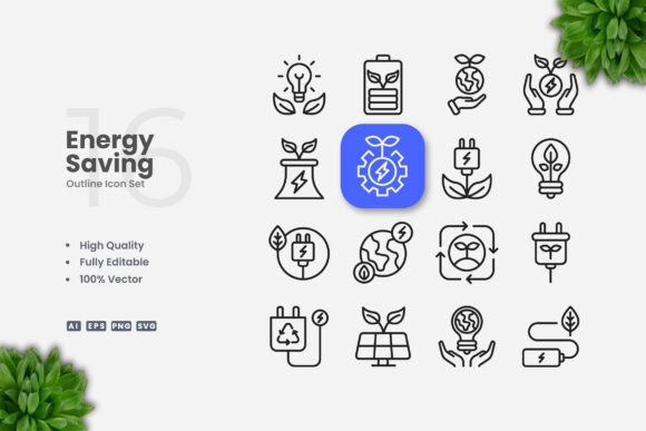 Energy Saving Outline Icons Graphics Review