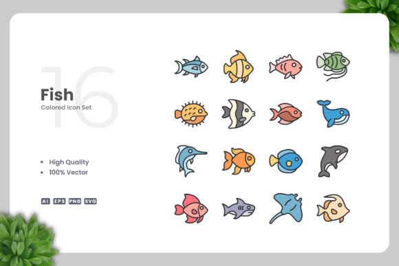Fish Colored Icons: A Versatile Graphic Design Asset for Handmade Creations