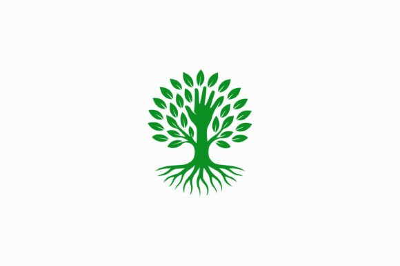 Green Tree Logo with Hand Growth Care: A Versatile Graphic Design Asset