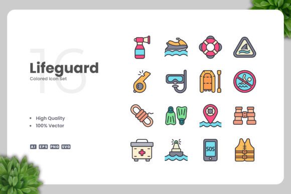 Lifeguard Colored Icons: A Fresh Design Asset for Local Business Branding