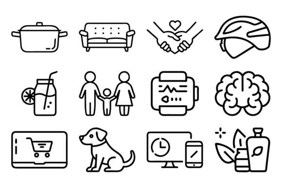 Lifestyle Vector Icon Set – Outline Icons for Local Business Graphics