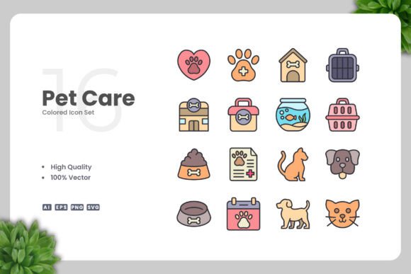 Pet Care Colored Icons: A Modern Design Asset for Creative Publishers