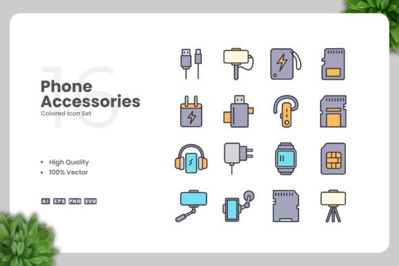 Phone Accessories Colored Icons: A Versatile Graphic Design Asset for Content Creators