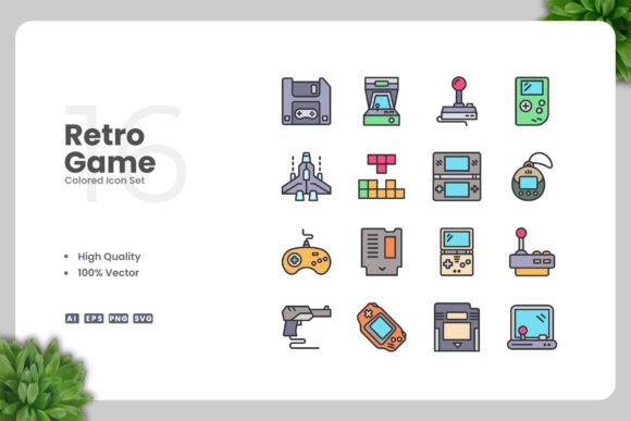 Retro Game Colored Icons: A Nostalgic Graphic Design Asset for Modern Projects