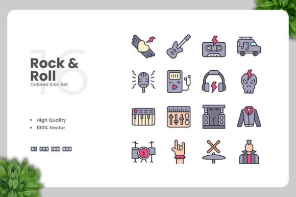Rock and Roll Colored Icons for Bold Branding and Marketing