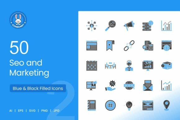 SEO Marketing Blue Black Icons Graphics Review