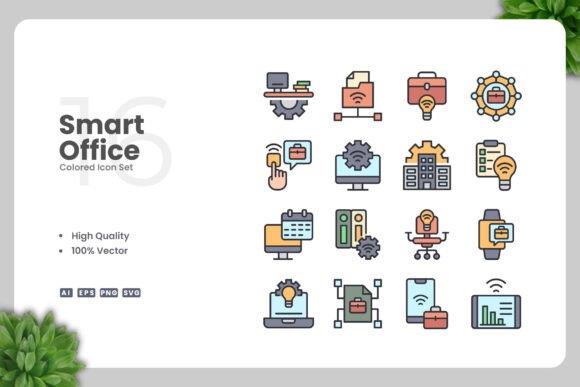 Smart Office Colored Icons: A Versatile Graphic Design Asset for Creative Projects