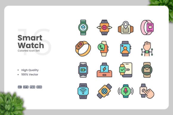 Smartwatch Colored Icons: A Modern Graphic Design Asset for Content Creators