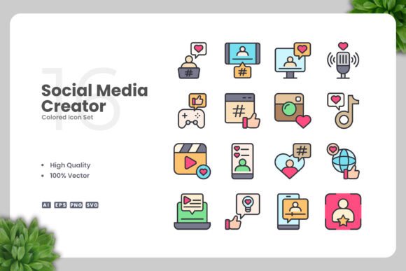 Social Media Creator Colored Icons: A Must-Have Graphic Design Asset for Crafters