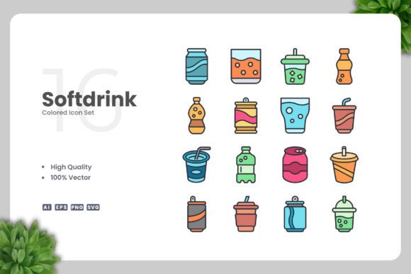 Softdrink Colored Icons: A Modern Graphic Design Asset for Local Business Branding