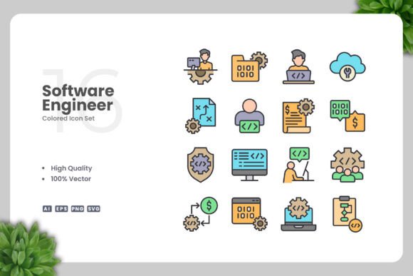 Software Engineer Colored Icons: A Versatile Graphic Design Asset