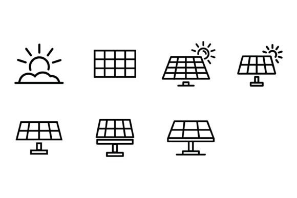 Solar Panel and Sun Energy Line Icons: A Graphic Design Asset for Modern Handmade Creations