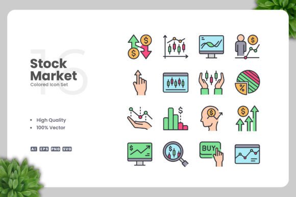 Stock Market Colored Icons: A Versatile Graphic Design Asset for Creative Projects
