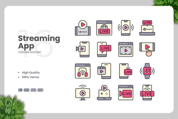 Streaming App Colored Icons: A Versatile Graphic Design Asset for Handmade Projects