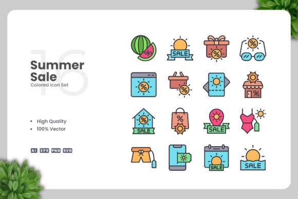Summer Sale Colored Icons: A Graphic Design Asset Worth Considering