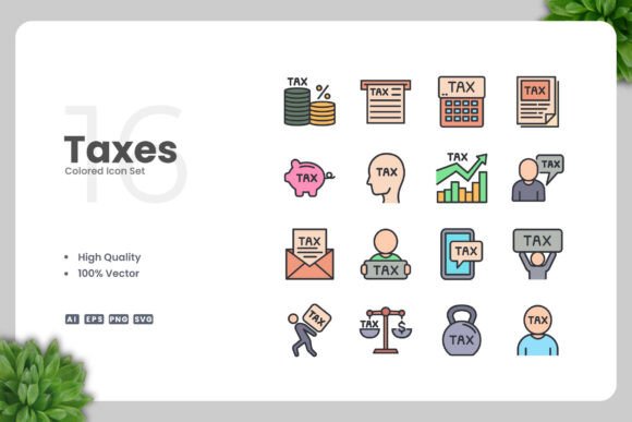 Taxes Colored Icons: A Modern Design Asset for Local Business Branding