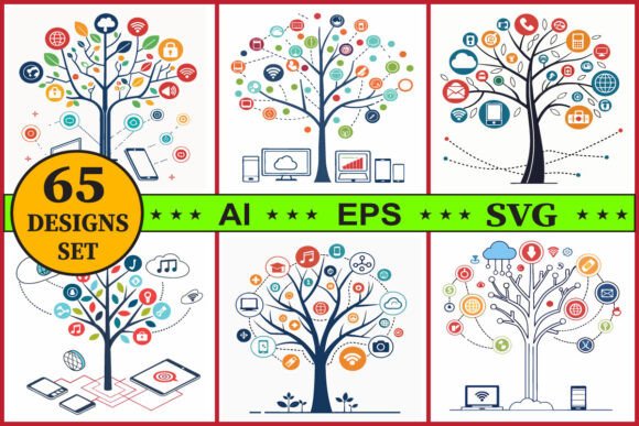Technology Tree Vector Clipart Bundle for Modern Illustrations
