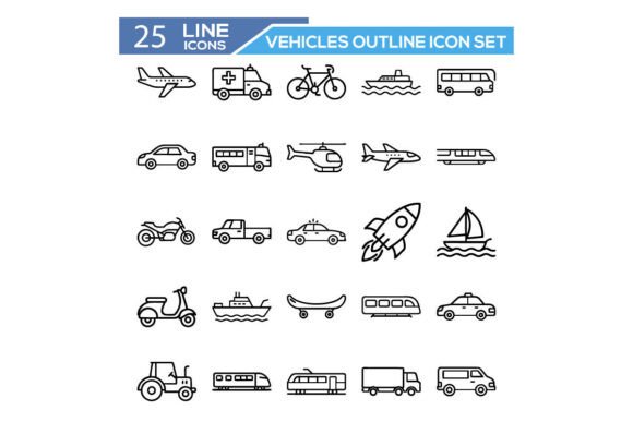 Vehicles Outline Icon Set Graphics and Illustrations Review