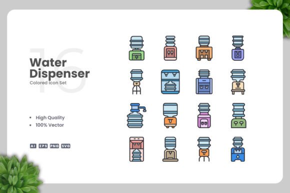 Water Dispenser Colored Icons: A Versatile Graphic Design Asset for Creative Projects