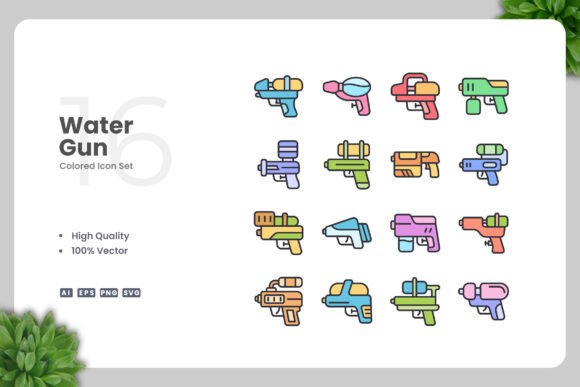 Water Gun Colored Icons: A Simple Graphic Design Asset for Creative Sellers