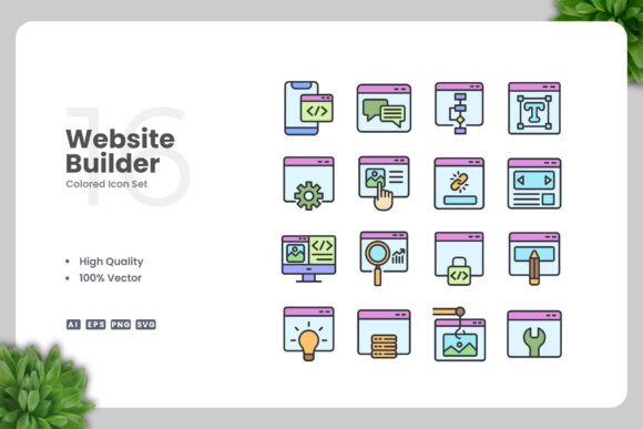 Website Builder Colored Icons: A Versatile Graphic Design Asset