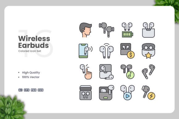 Wireless Earbuds Colored Icons: A Modern Design Asset for Content Creators