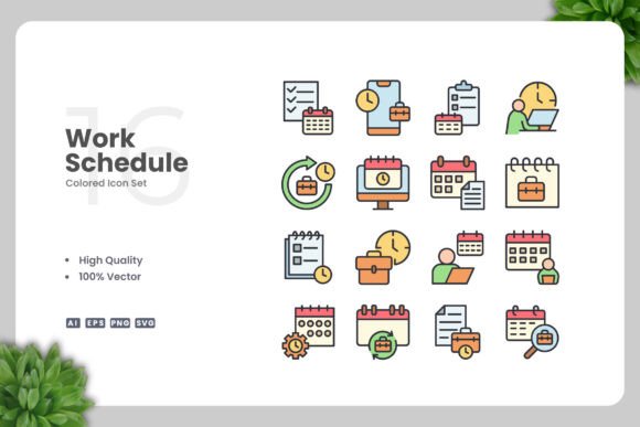 Work Schedule Colored Icons: A Graphic Design Asset for Modern Content Publishing