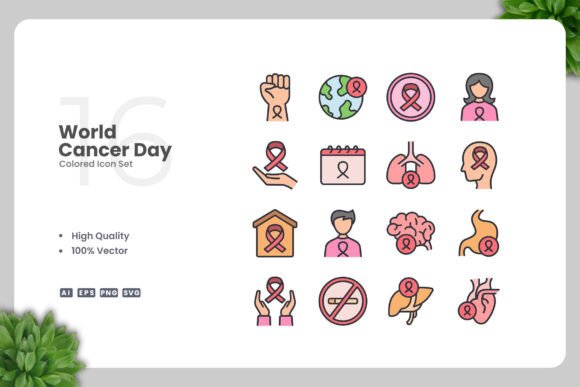 World Cancer Day Colored Icons for Crafting and Handmade Businesses